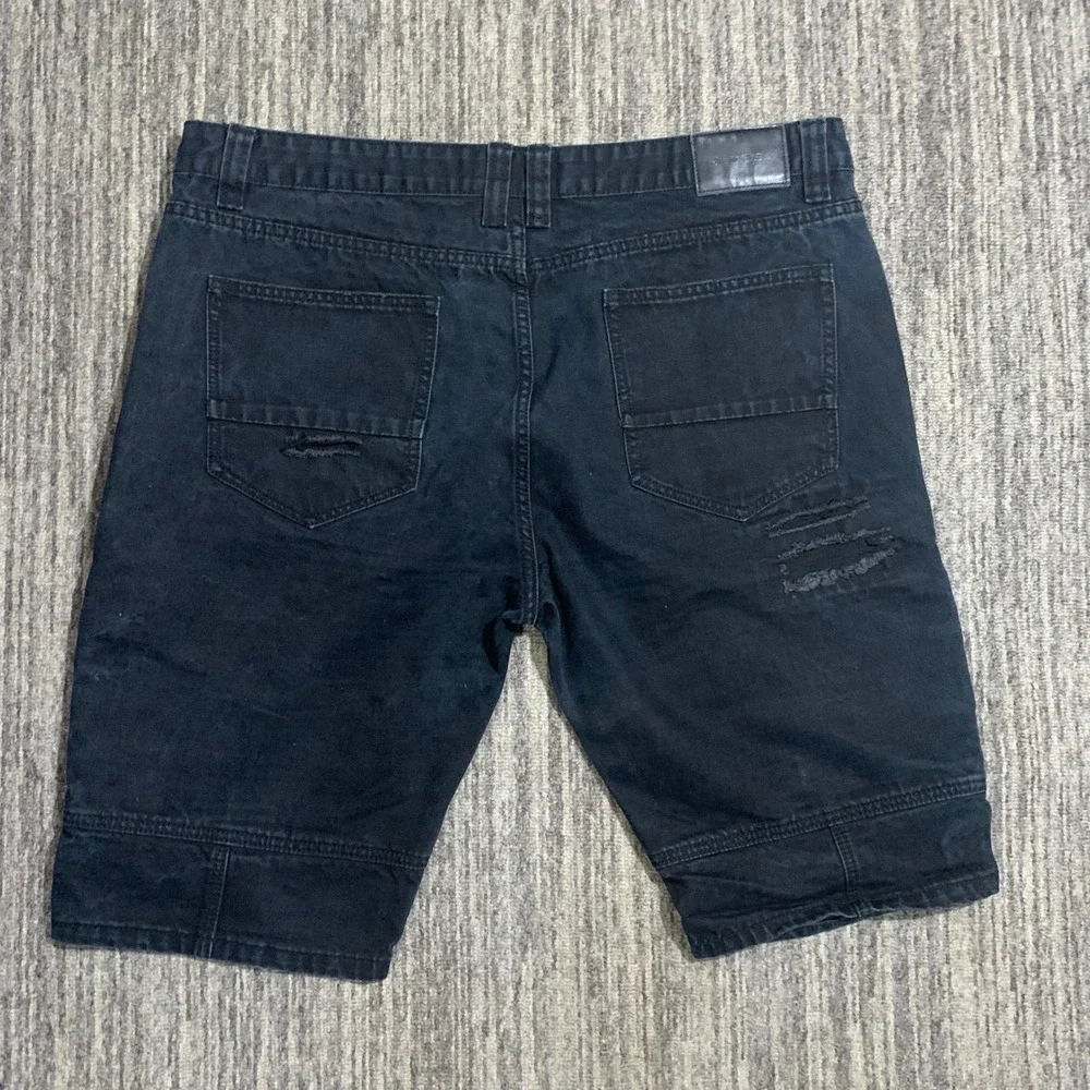 Decibel‎ Distressed Ripped Denim Moto Shorts Zippers Black Mens Size 42